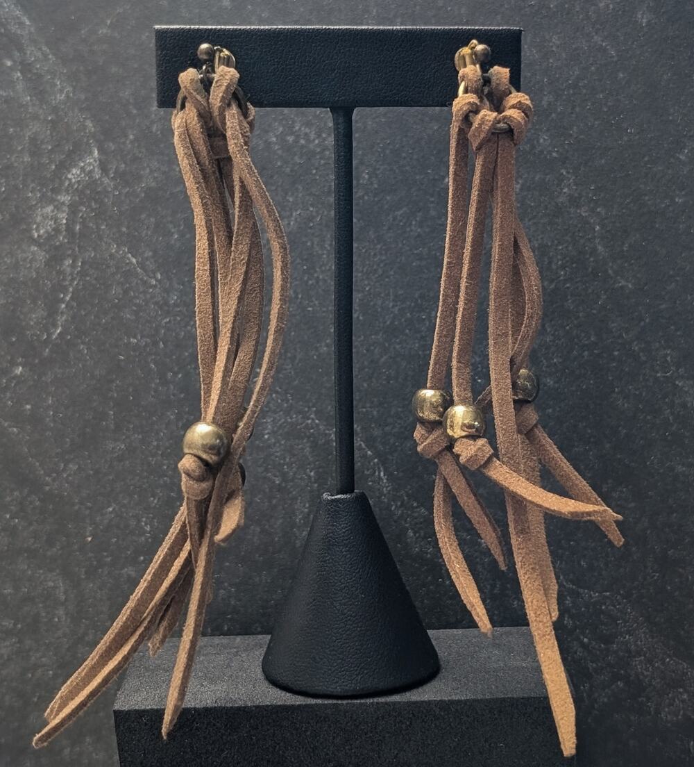 Vintage Clip On Earrings Extra Long Brown Dangle Statement Earrings 5 & 1/8"